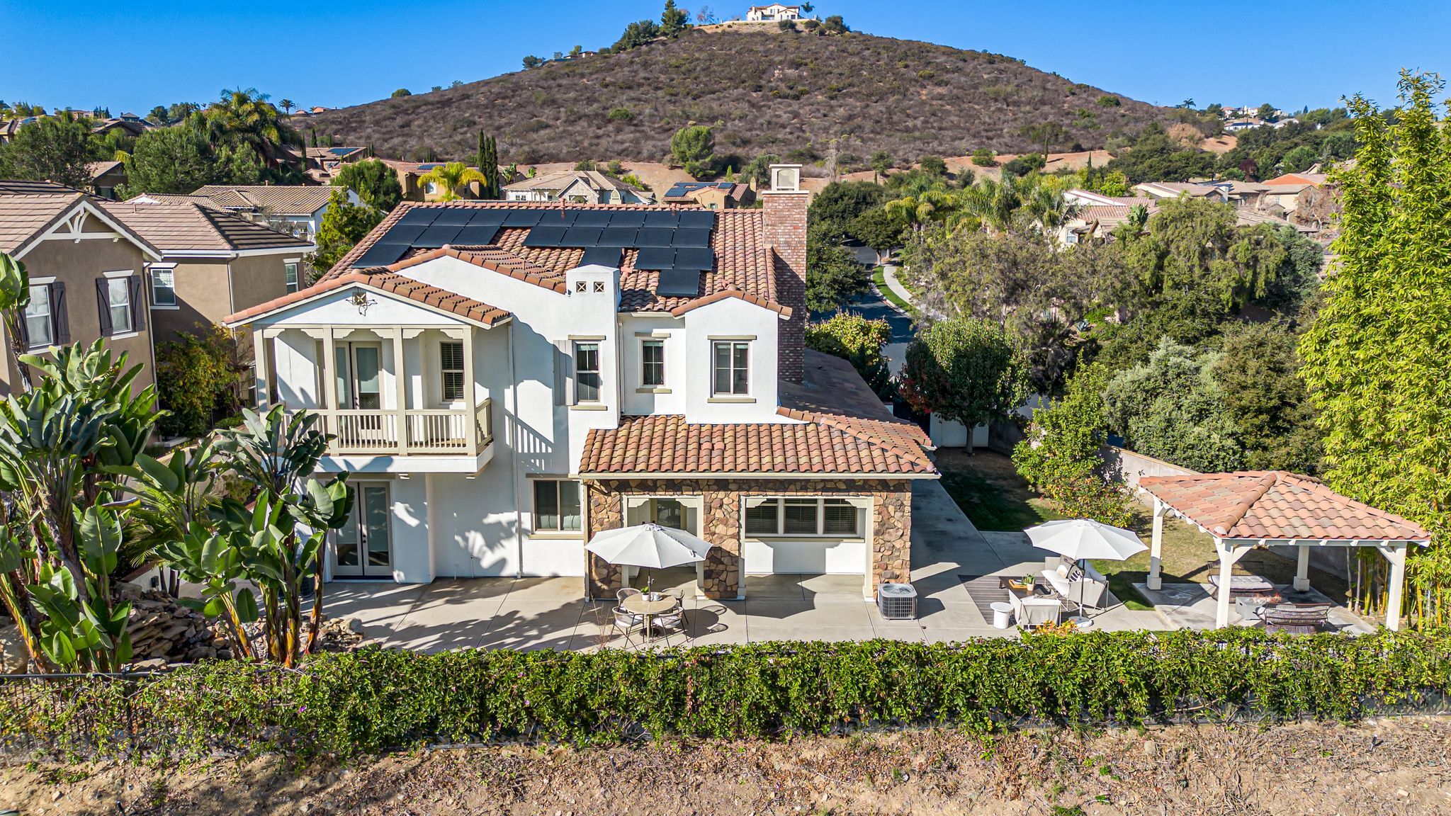 3255 Sitio Tortuga, Carlsbad — aerial view of the Mediterranean-style home and grounds